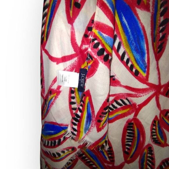 J Crew Abstract Print Red Blue Rectangle Scarf Leafs Floral Sarape Wrap Scarf - Picture 4 of 7